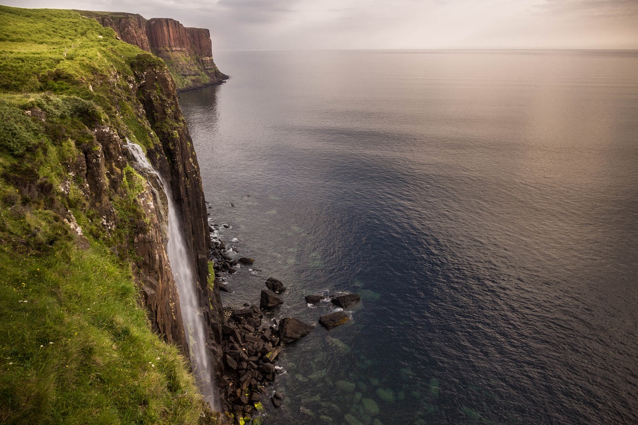 Isle Of Skye, Krioklys, Jūra, Škotija, Skye, Žalias, Saulėtekis, Vasara, Šventė, Vanduo