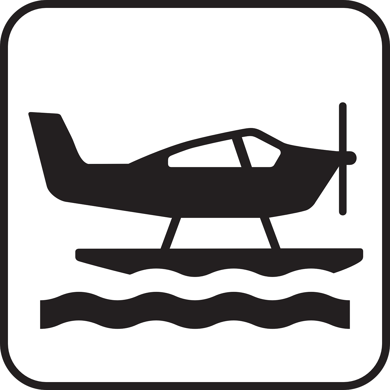 Vandens Pusiasalis, Aeroboat, Floatplane, Hidroplanavimas, Lėktuvas, Hidroplanas, Plaukiojanti Valtis, Simbolis, Ženklas, Piktograma