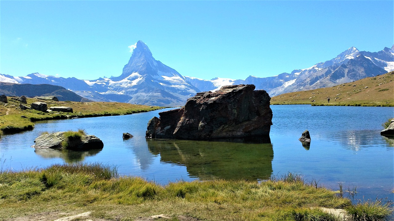 Vandenys, Ežeras, Gamta, Kalnas, Kraštovaizdis, Kelionė, Sniegas, Dangus, Panorama, Matterhorn