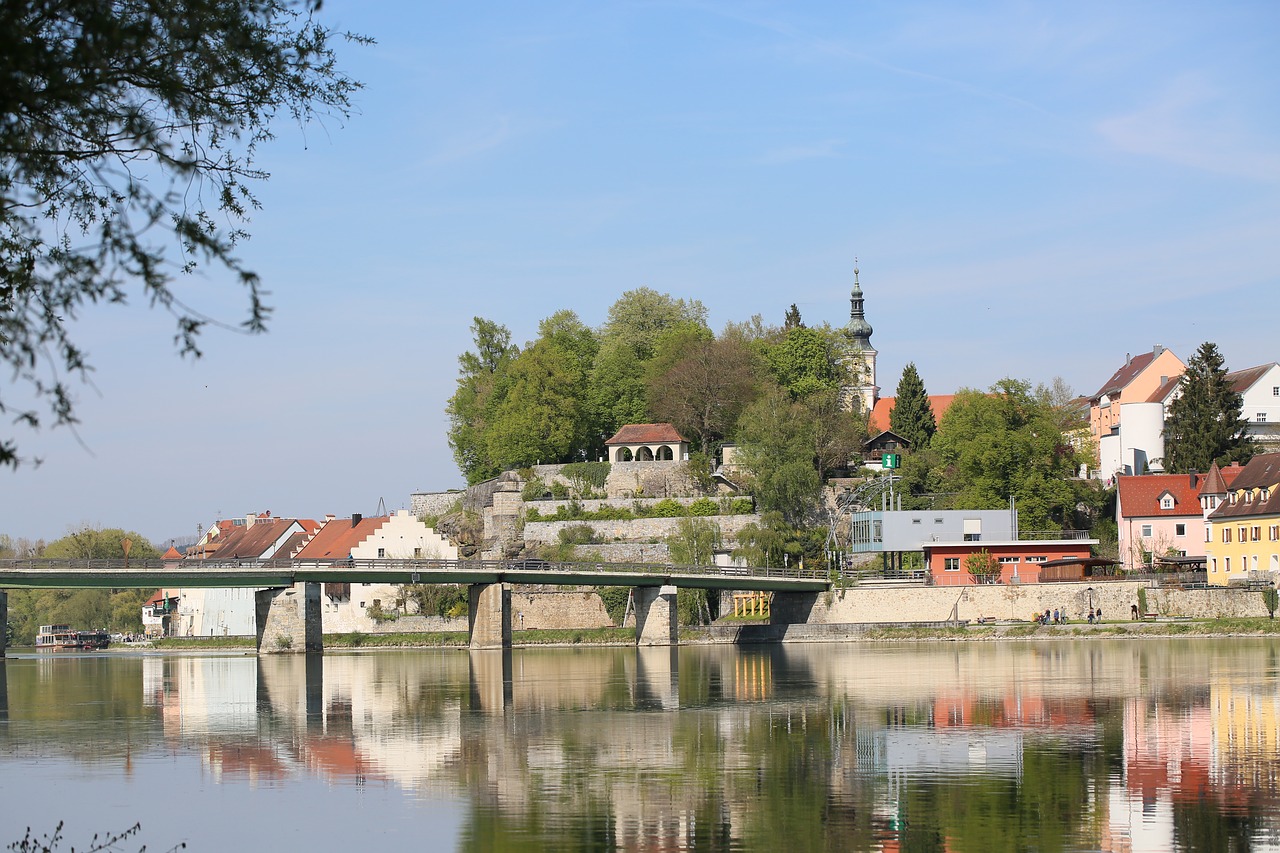 Vandenys,  Upė,  Ežeras,  Medis,  Atspindys,  Vasara,  Gamta,  Dangus,  Schärding,  Užeiga