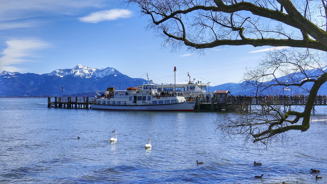 Vandenys,  Kelionė,  Gamta,  Dangus,  Kraštovaizdis,  Chiemsee,  Laivas,  Medis,  Jūra,  Boot