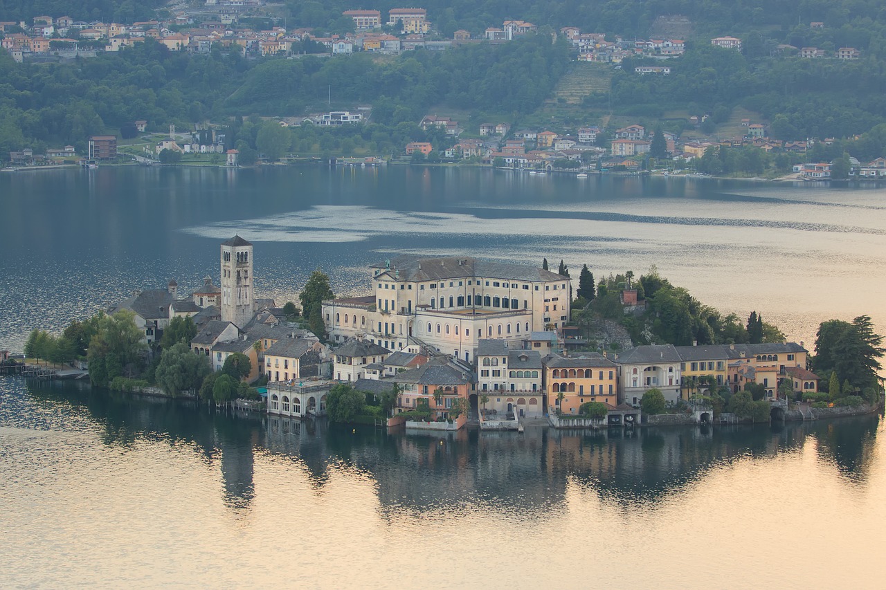 Vandenys,  Didelis Miestas,  Panoraminis,  Miestas,  Upė,  Orta San Giulio,  Kraštovaizdis,  Italija,  Vandens,  Saulėlydžio