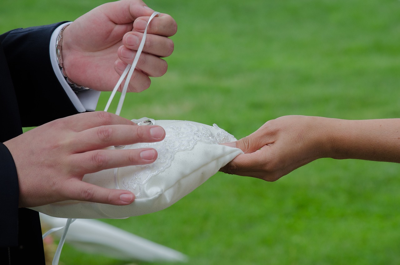 Vestuvės,  Žiedas Pagalvė,  Rankos,  Romantika,  Meilė,  Tuoktis,  Santuoka,  Vestuvių Dieną,  Vestuvių Ceremonija,  Sėkmė