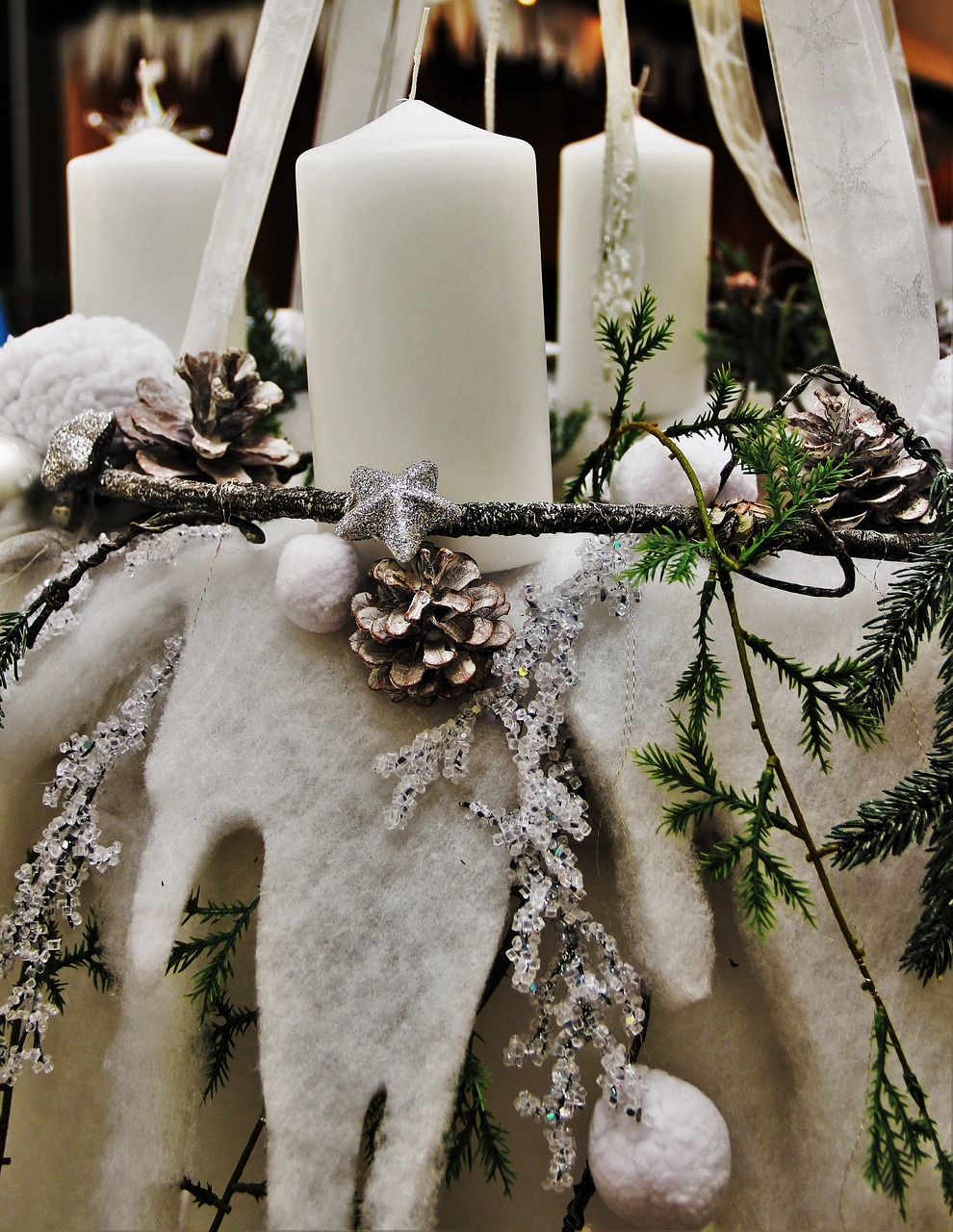 Baltasis Kalėdų Vainikas, Baltos Žvakės, Balta, Schneedeko, Baltos Kalėdos, Atvykimo Vainikas, Advent Light, Žvakės, Kalėdos, Adventas
