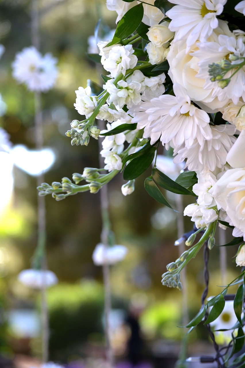 Baltos Gėlės, Vestuvių Dekoracijos, Kabančios Gėlės, Santuoka, Elegantiškas, Šventė, Apdaila, Balta, Vestuvės, Įvykis