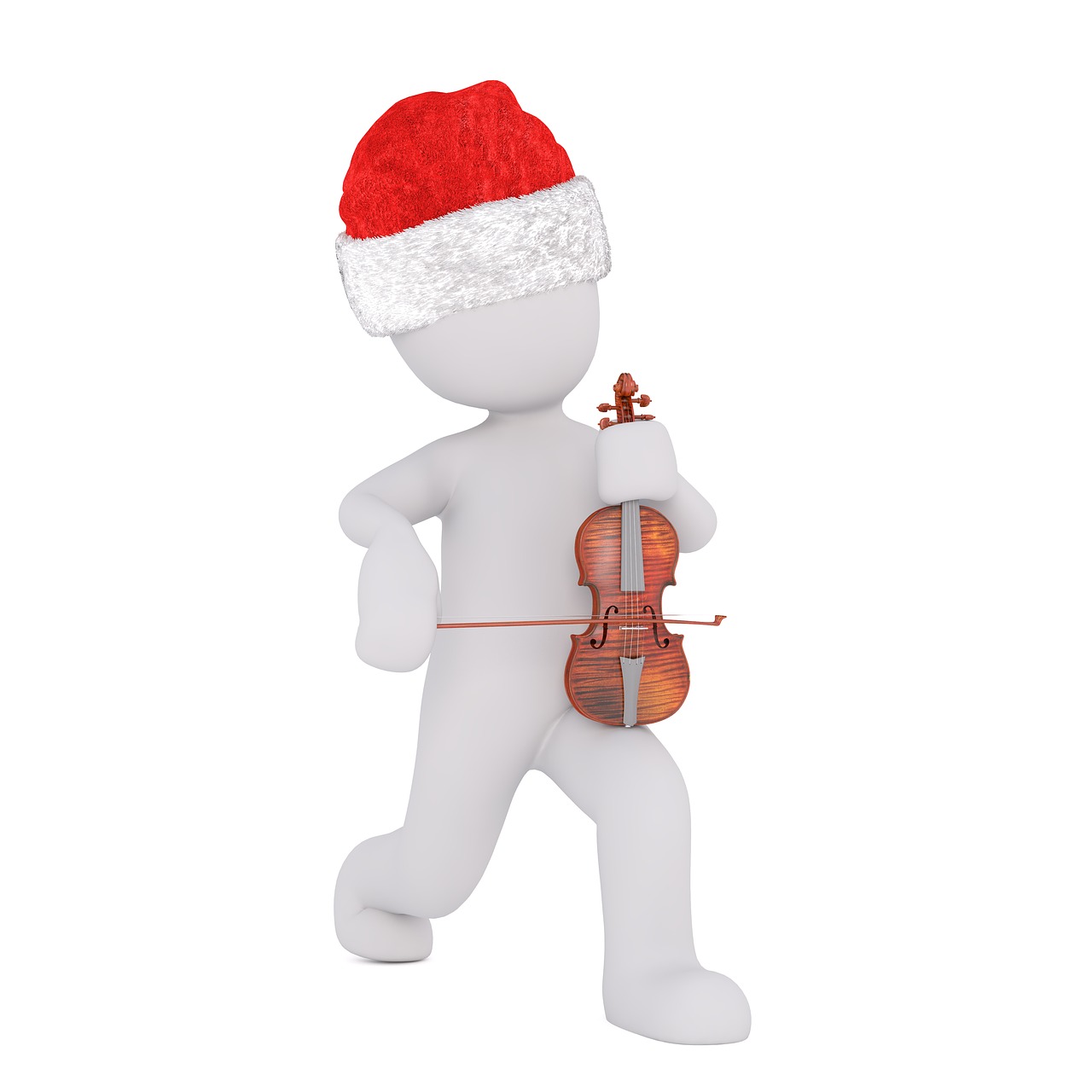 Baltas Vyriškas, 3D Modelis, Figūra, Balta, Kalėdos, Santa Skrybėlė, Smuikas, Groti Smuiku, Žaisti, Muzikinis Instrumentas