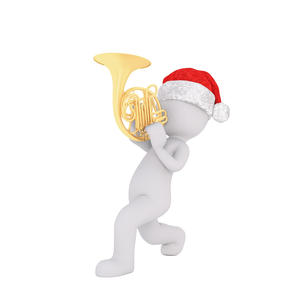 Baltas Vyriškas, 3D Modelis, Figūra, Balta, Kalėdos, Santa Skrybėlė, Trimitas, Muzikinis Instrumentas, Instrumentas, Dūdų Orkestras