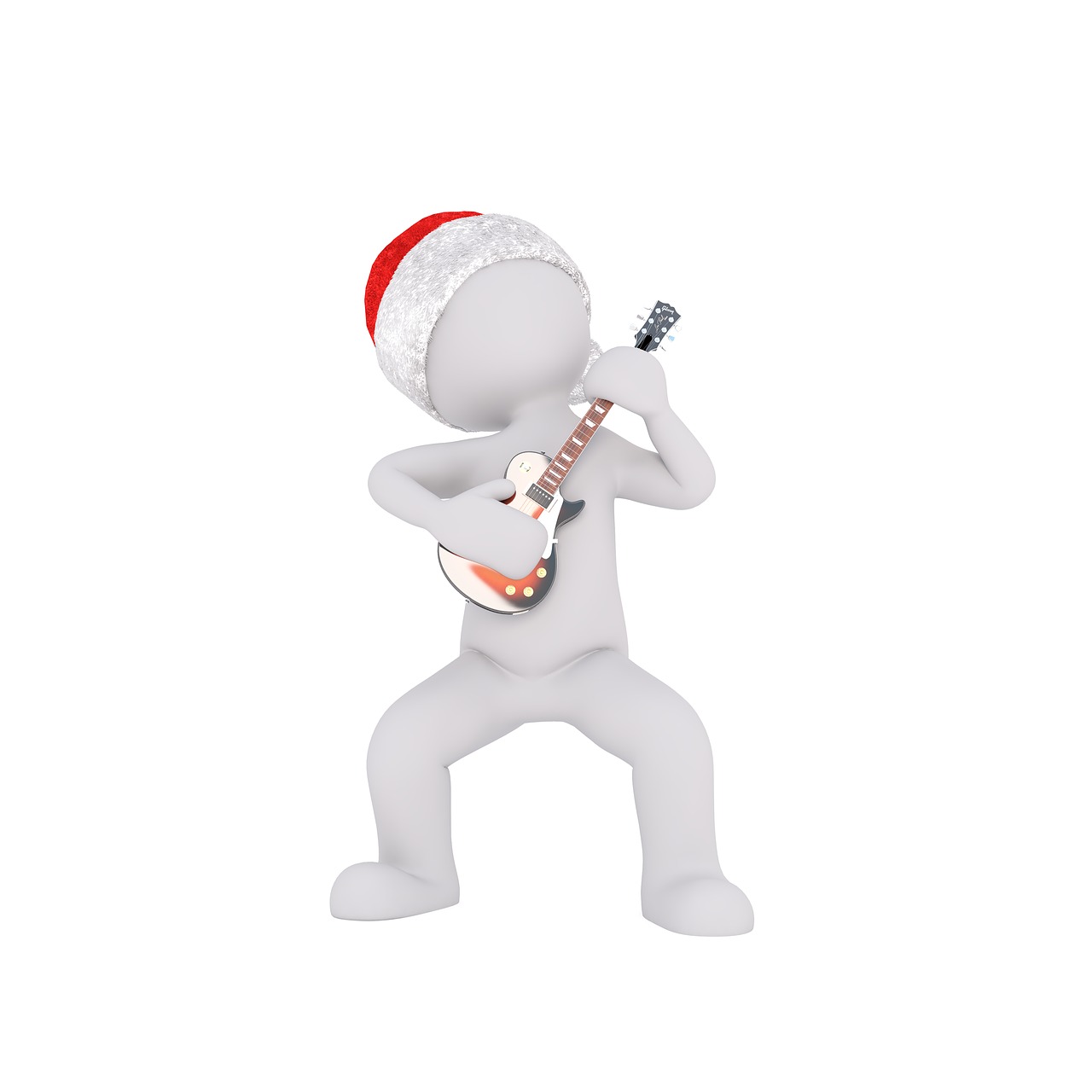 Baltas Vyriškas, 3D Modelis, Figūra, Balta, Kalėdos, Santa Skrybėlė, Elektrinė Gitara, Muzikinis Instrumentas, Instrumentas, Gitara