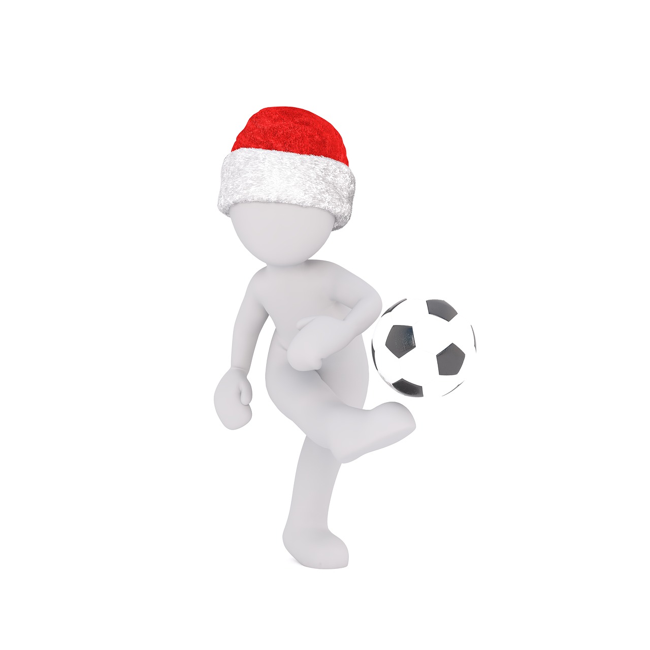 Baltas Vyriškas, 3D Modelis, Figūra, Balta, Kalėdos, Santa Skrybėlė, Futbolas, Žaisti Futbolą, Žaisti, Pasaulio Čempionas