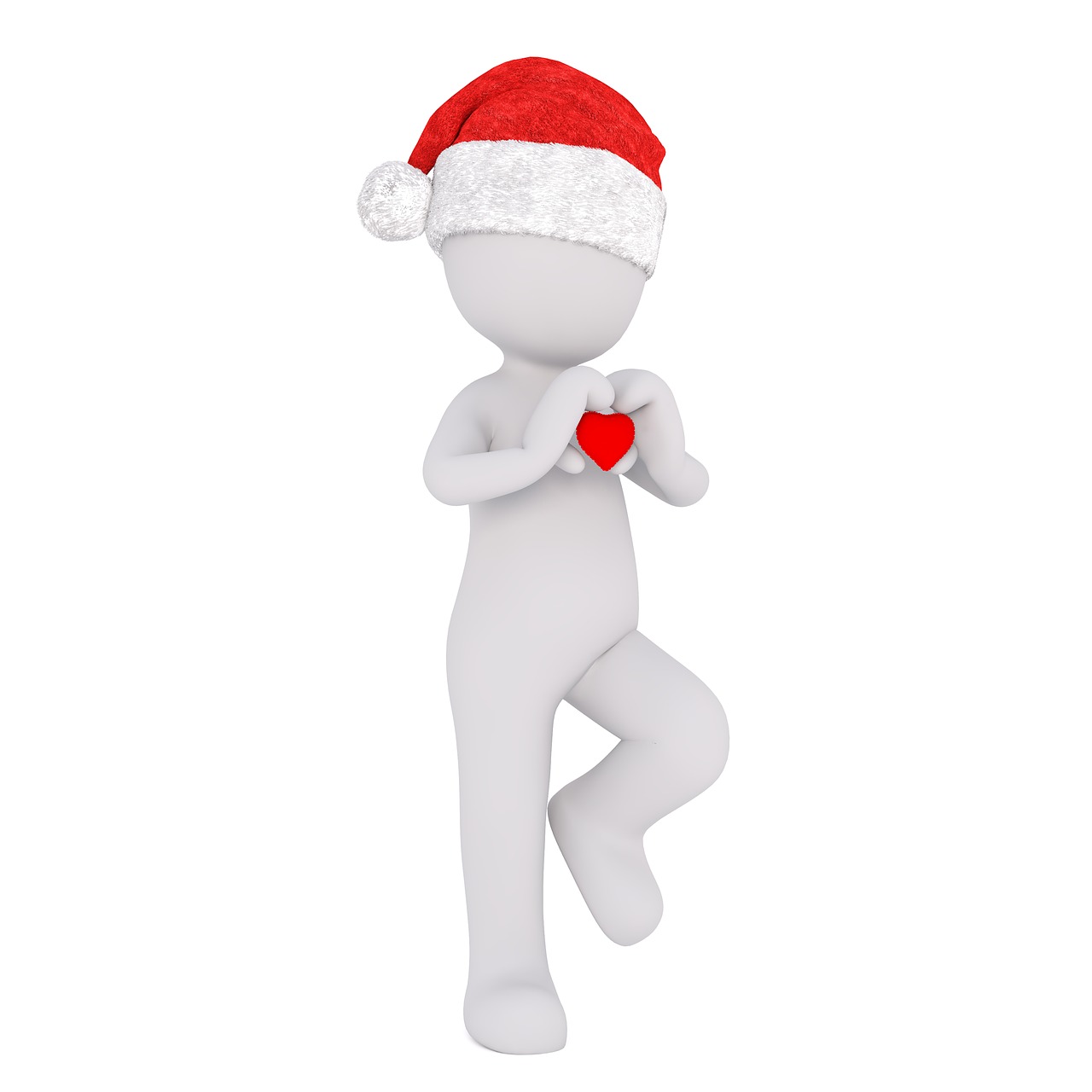 Baltas Vyriškas, 3D Modelis, Viso Kūno, 3D Santa Hat, Kalėdos, Santa Skrybėlė, 3D, Balta, Izoliuotas, Širdis