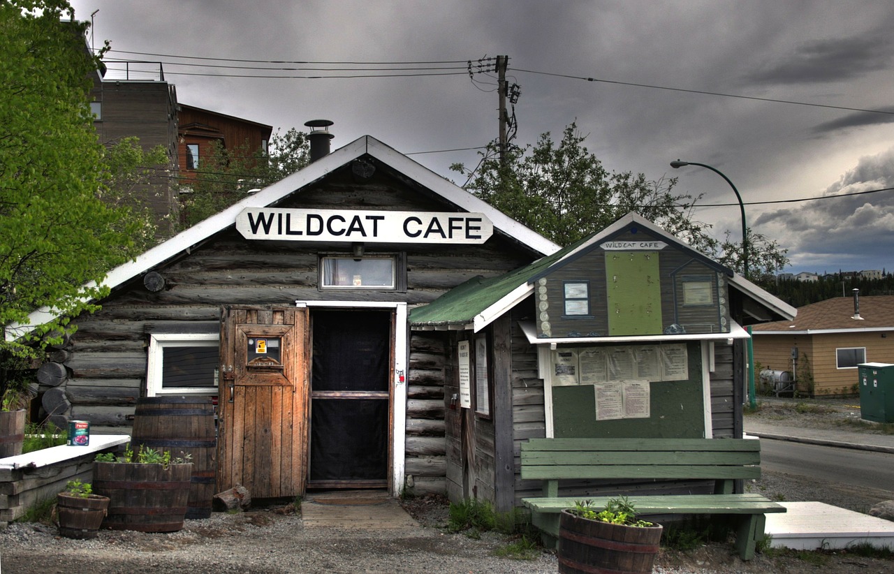 Wildcat Kavinė, Yellowknife, Kanada, Kavinė, Baras, Restoranas, Pastatas, Miestas, Dangus, Debesys