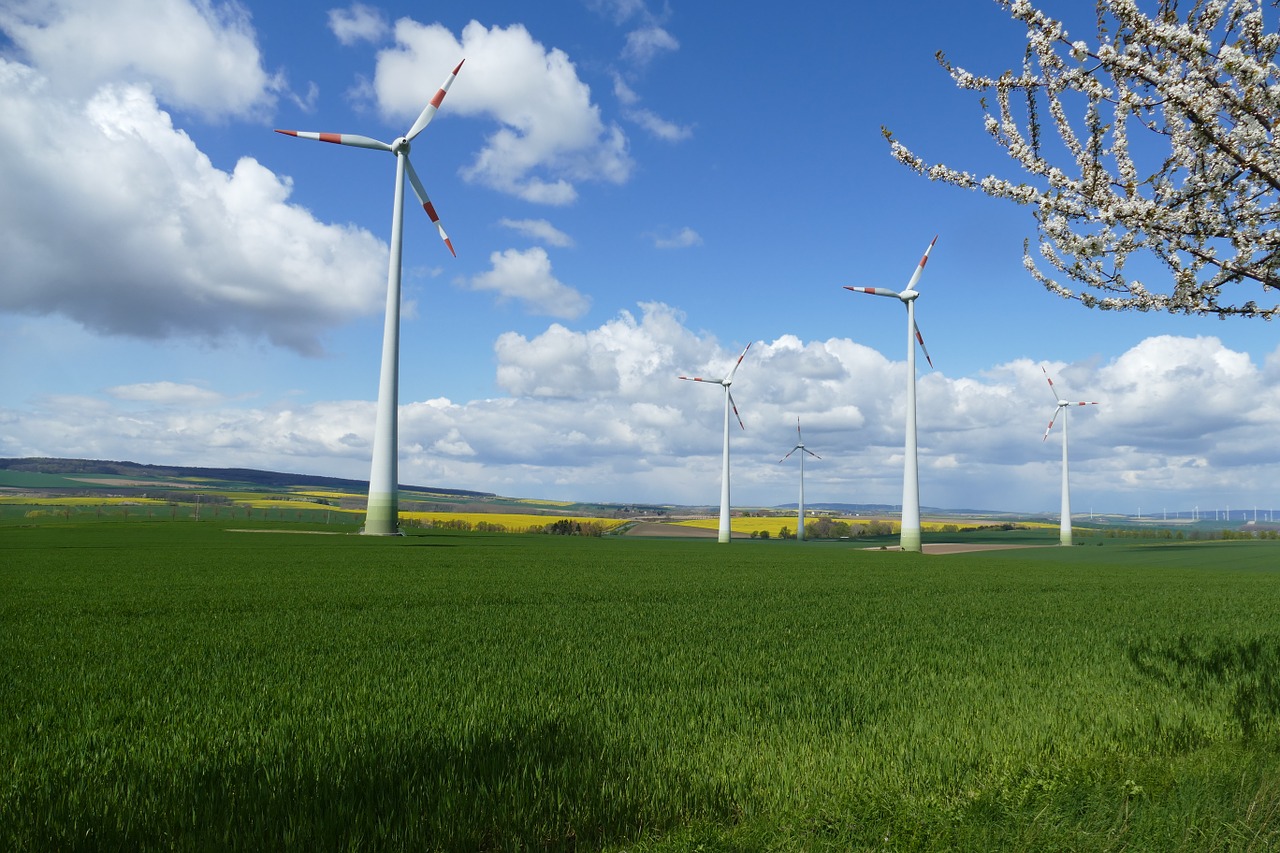 Vėjo Energija, Kraštovaizdis, Debesys, Dangus, Žalias, Mėlynas, Gražus, Aliejiniai Rapsai, Rapsų Žiedas, Pasėlių