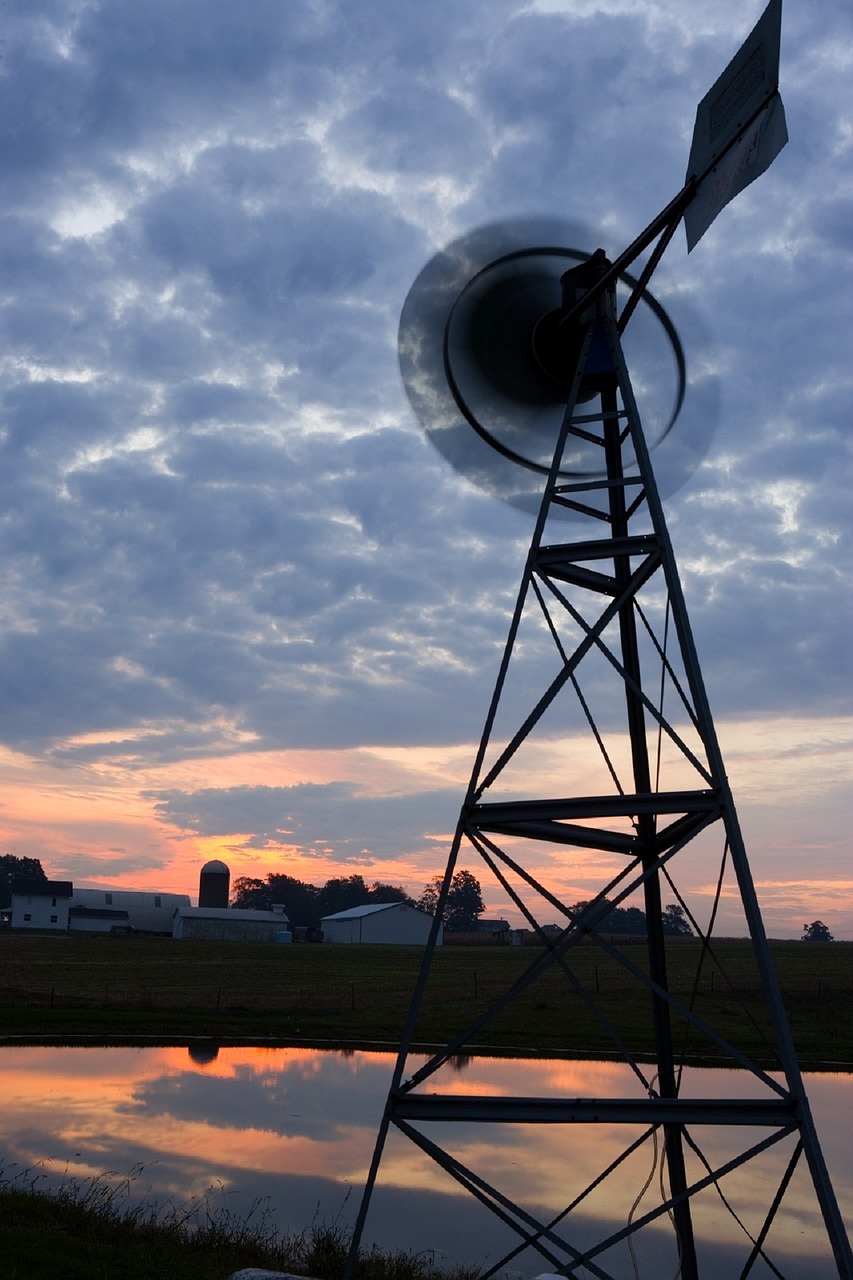 Vėjo Malūnas, Saulėlydis, Debesys, Ūkis, Žemdirbystė, Dusk, Energija, Kraštovaizdis, Turbina, Galia