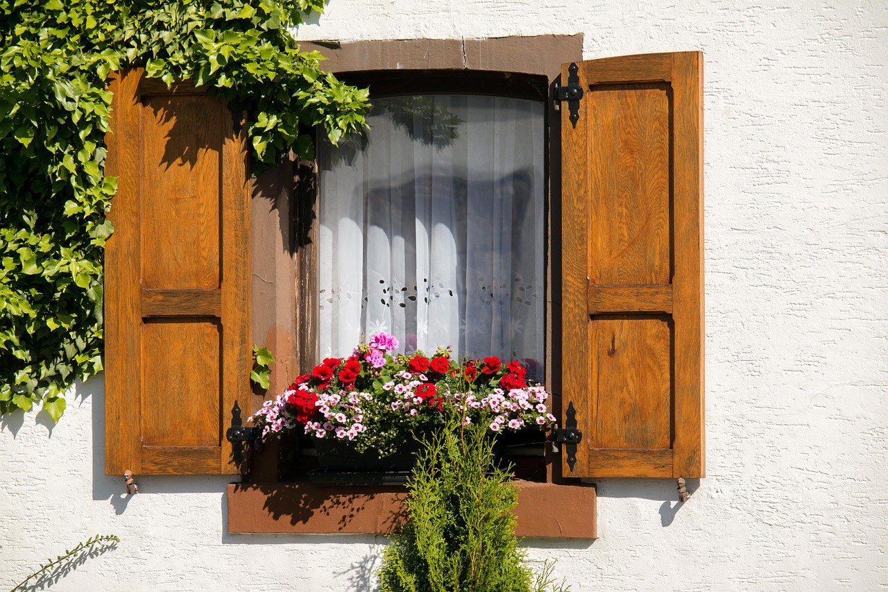 Langas, Užraktas, Gėlių Dėžė, Namai, Langinės, Pastatas, Fasadas, Rėmas, Romantiškas, Gėlės