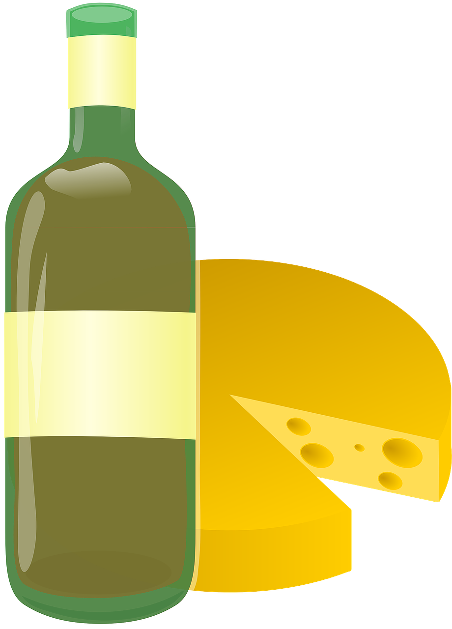 Vynas, Sūris, Butelis, Alkoholis, Apvalus, Ratas, Emmental, Šveicariškas Sūris, Pieno, Nemokama Vektorinė Grafika