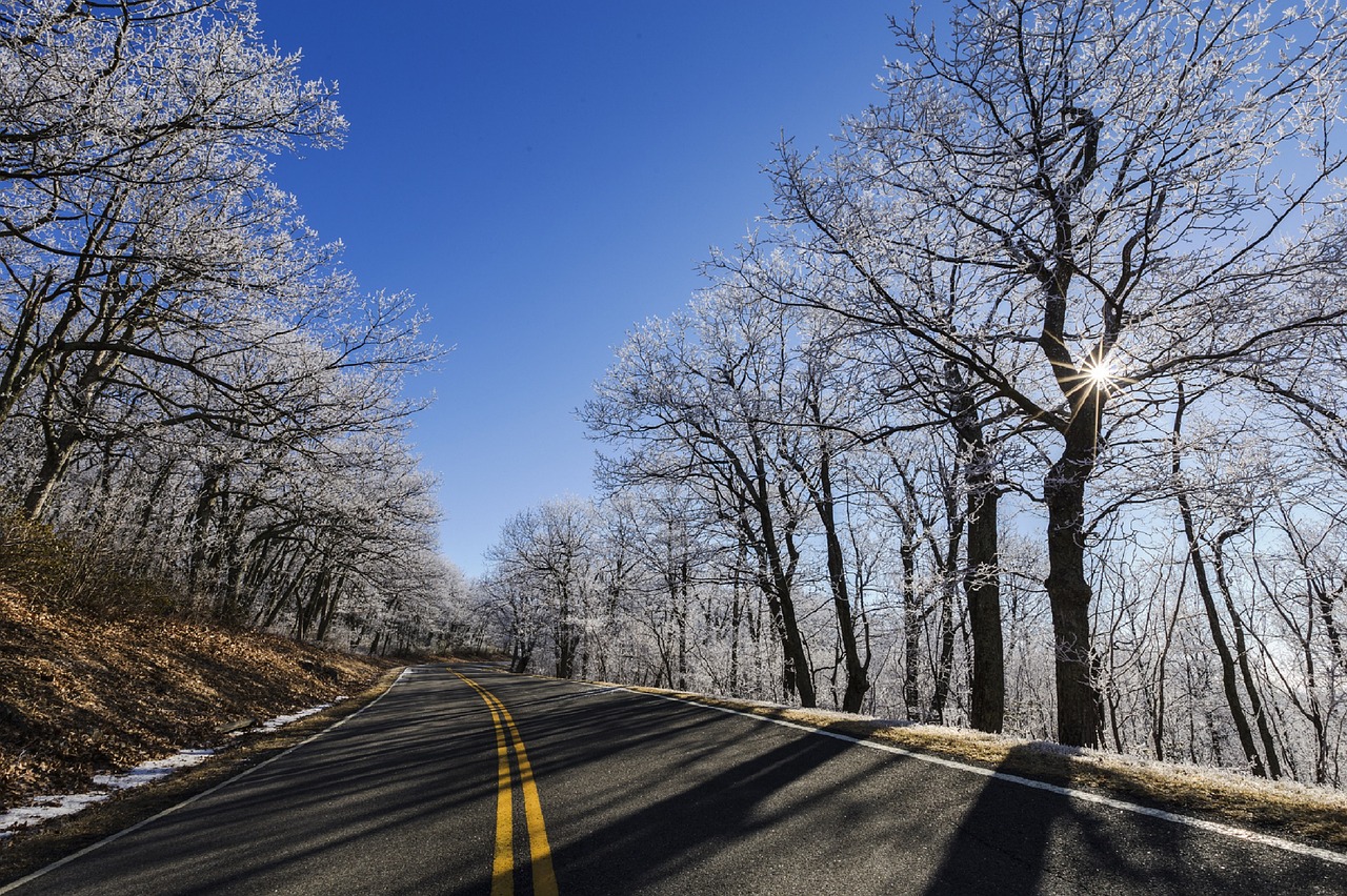 Žiema, Skyline Diskas, Ledas, Kraštovaizdis, Kelio, Medžiai, Shenandoah Nacionalinis Parkas, Virginia, Usa, Šaltas