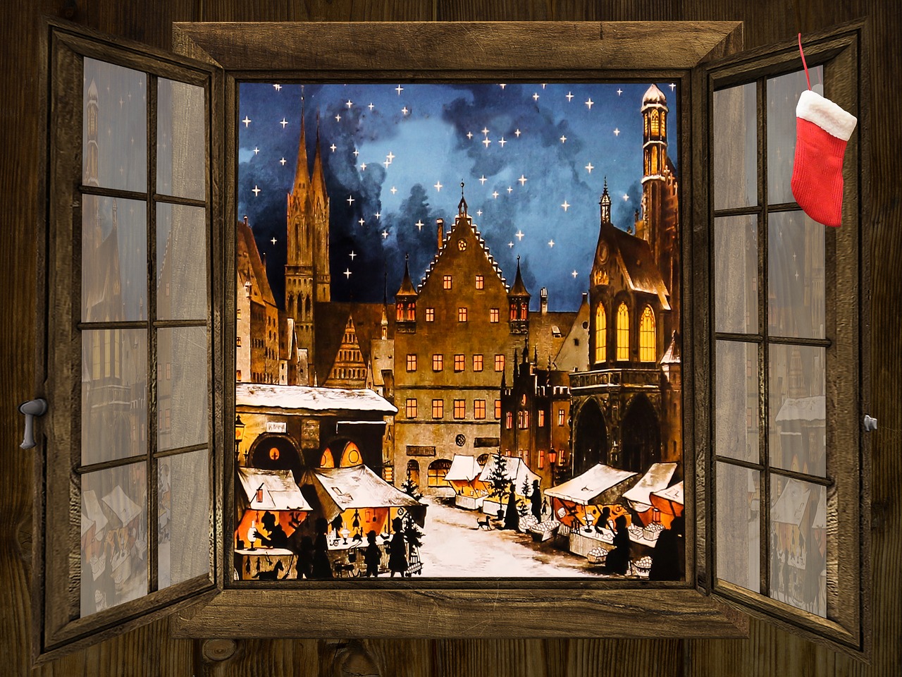 Žiema, Christinhardlesmarkt, Kalėdų Rinka, Kalėdų Laikas, Atmosfera, Kalėdos, Niurnbergas, Langas, Perspektyva, Turgus