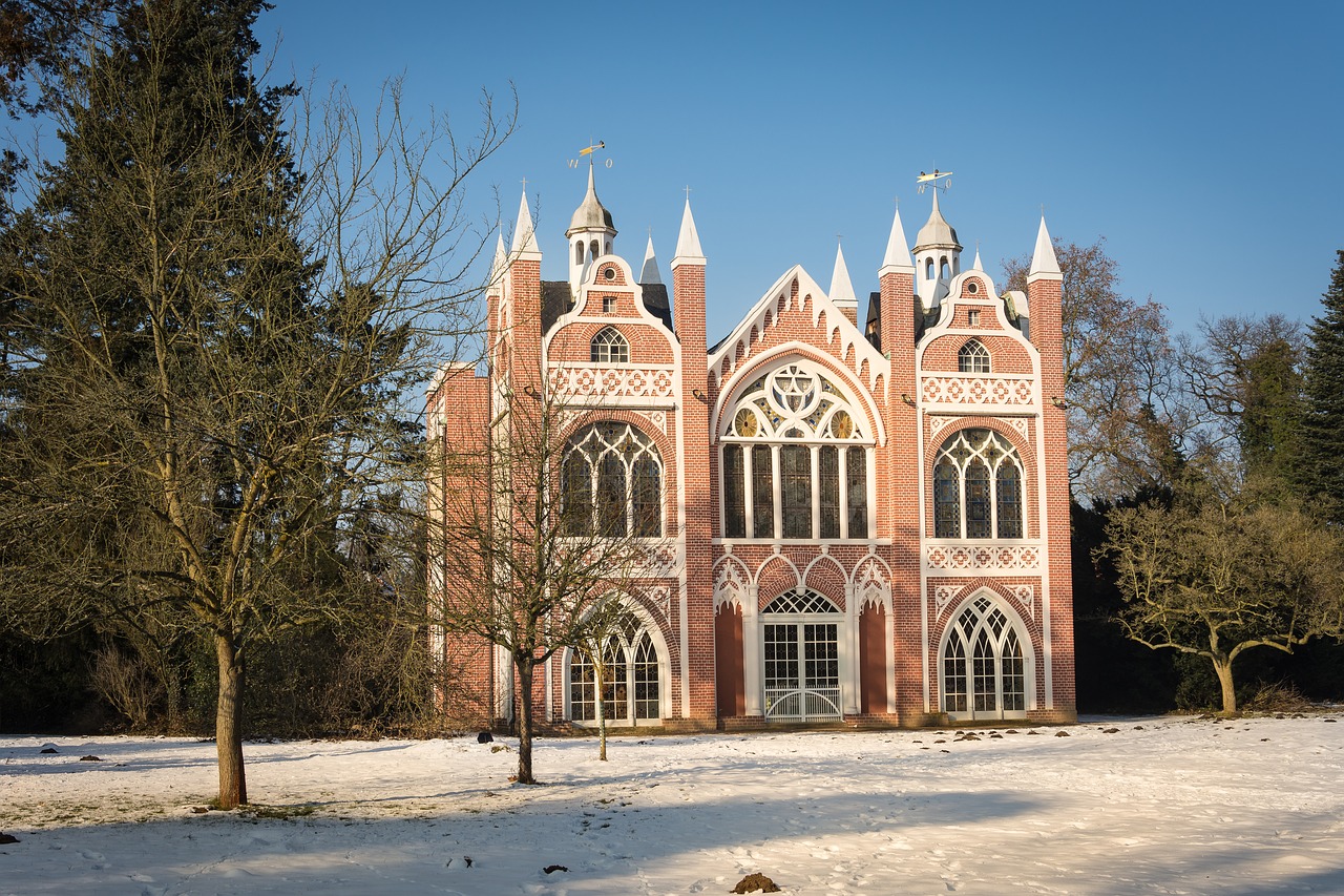 Žiema, Parkas, Park Wörlitz, Šaltas, Sniegas, Medžiai, Kraštovaizdis, Žiemą, Gamta, Pilis