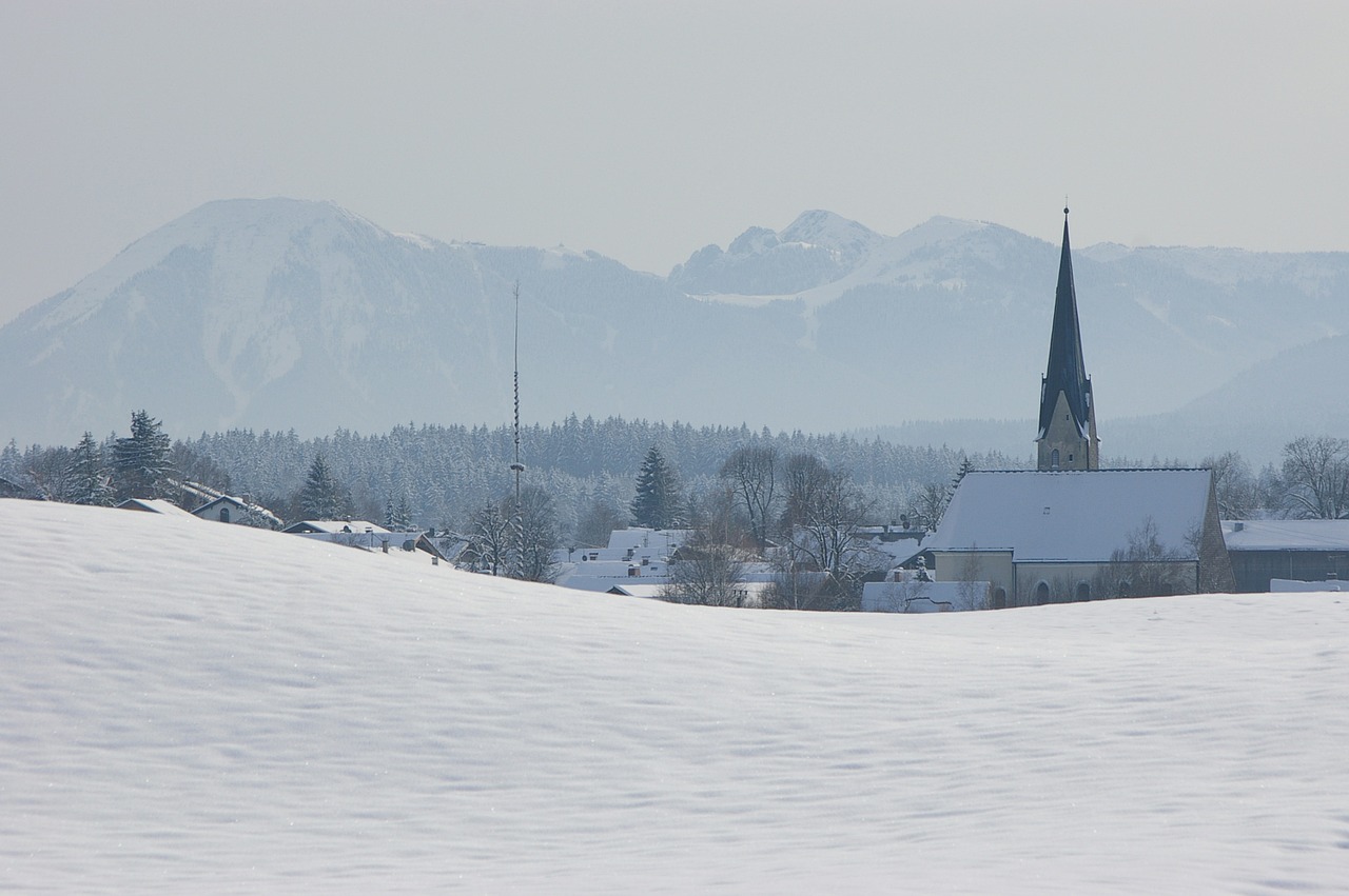 Žiema, Kalnai, Kaimas, Sniegas, Kraštovaizdis, Žiemą, Šaltas, Alpių, Gamta, Sniego Kraštovaizdis