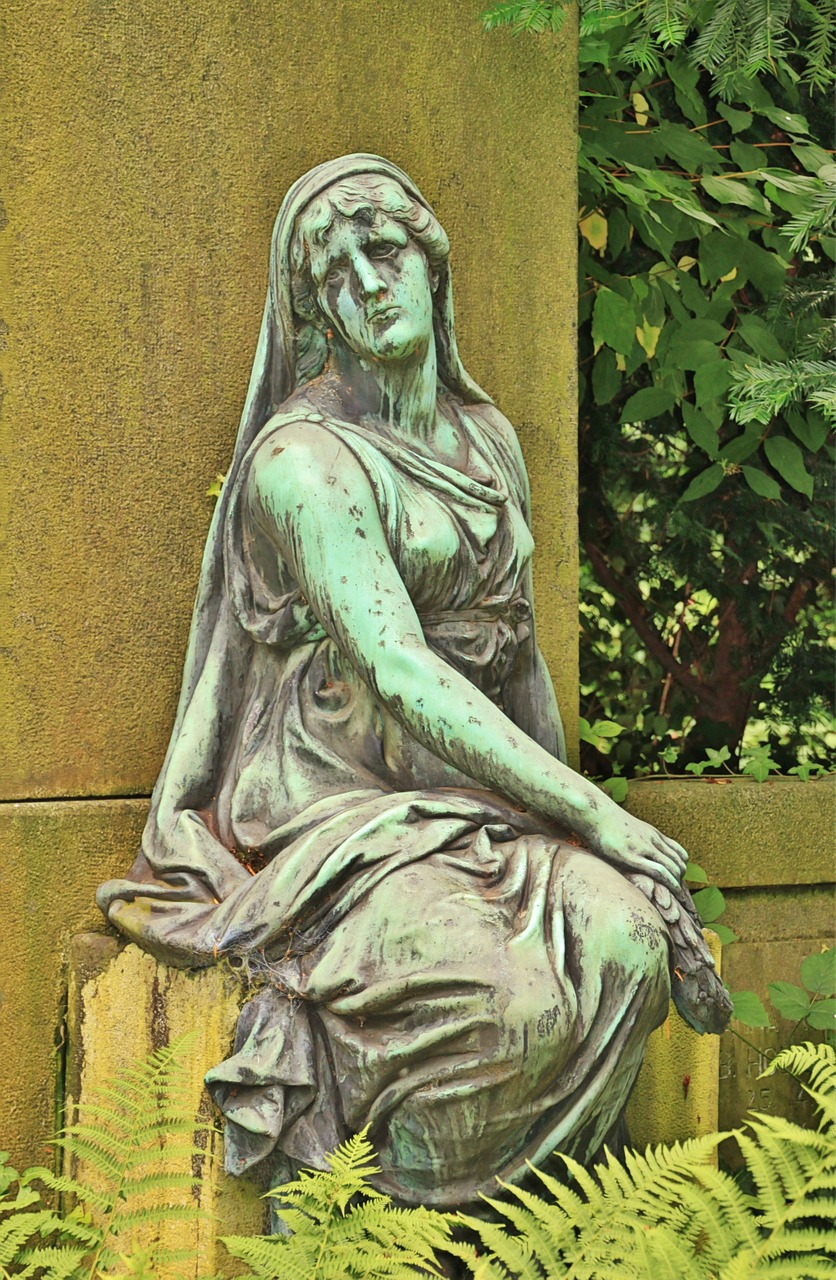 Moteris, Žmogus, Skulptūra, Statula, Bronza, Bronzos Statula, Kapinės, Kapas, Kapas, Gedulas
