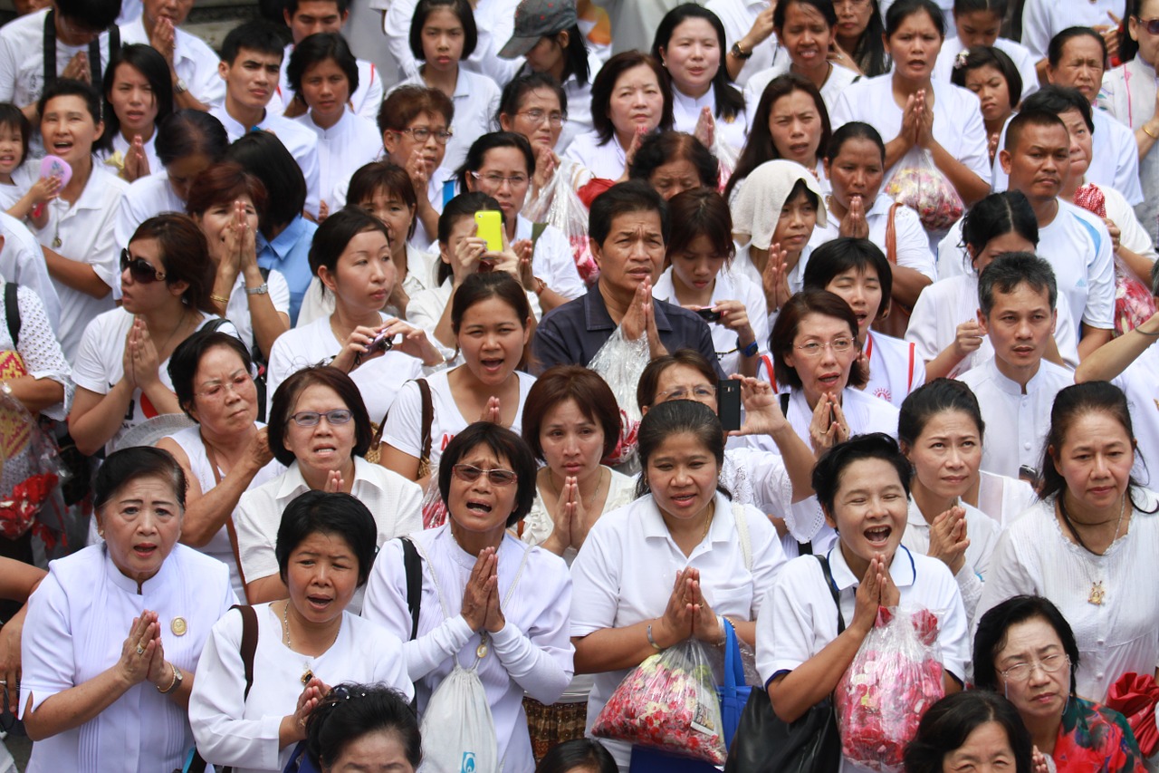 Moterys, Budistams, Meldžiasi, Žmonės, Tailandas, Asija, Wat, Phra Dhammakaya, Šventykla, Dhammakaya Pagoda