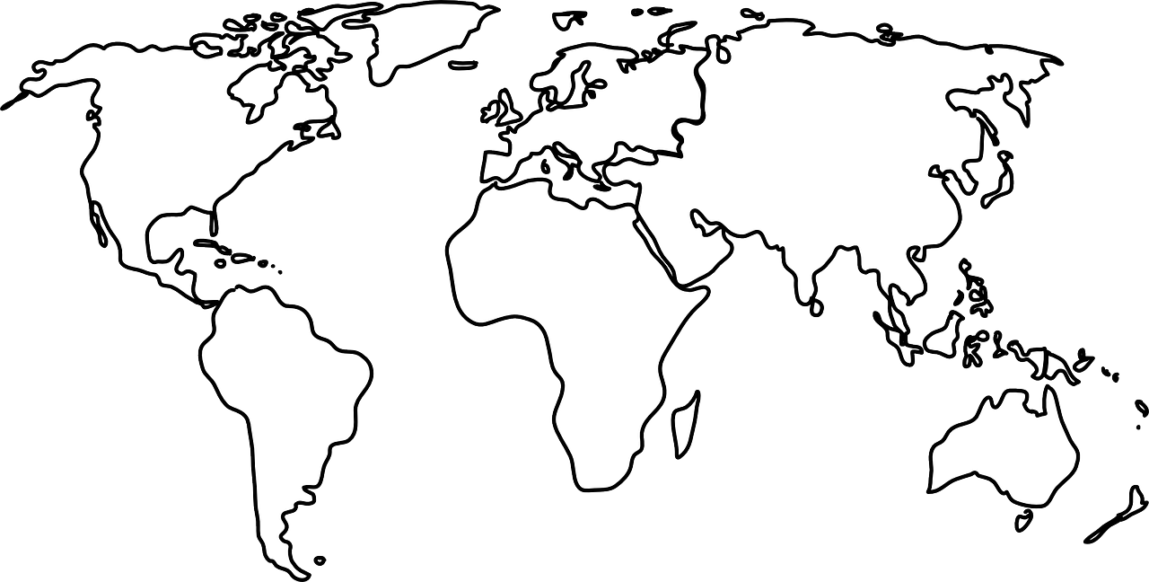 Pasaulis, Pasaulio Žemėlapis, Žemė, Žemynai, Tarptautinis, Kontūrus, Visuotinis, Nemokama Vektorinė Grafika, Nemokamos Nuotraukos,  Nemokama Licenzija