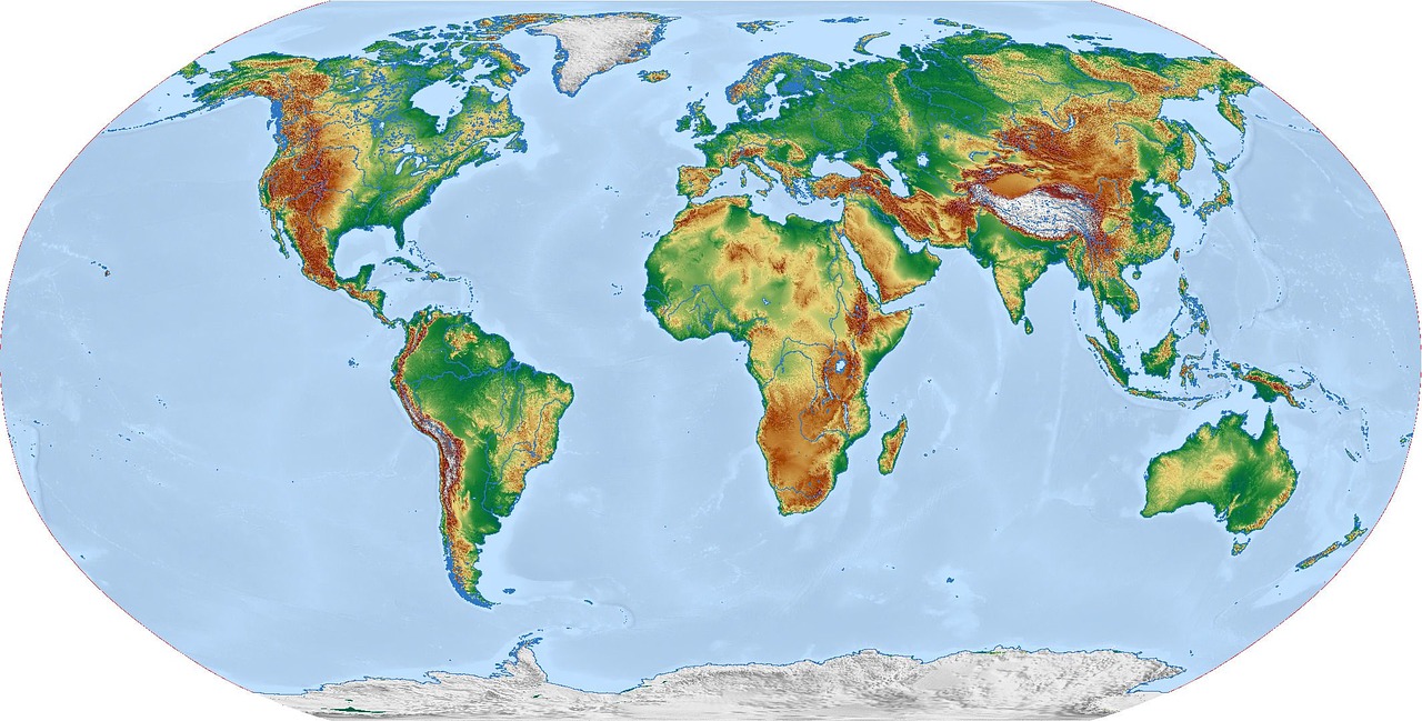 Pasaulis, Žemėlapis, Pasaulio Žemėlapis, Žemė, Reljefo Žemėlapis, Žemynai, Robinsono Projekcija, Visuotinis, Kartografija, Topografija