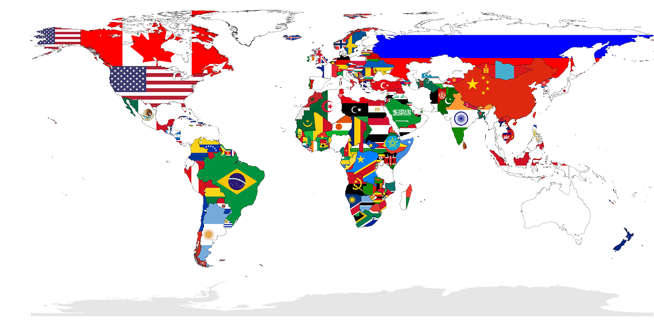 Pasaulis, Žemėlapis, Šalyse, Vėliavos, Tautos, Ekvivalentiškoji Projekcija, Geografija, Nemokama Vektorinė Grafika, Nemokamos Nuotraukos,  Nemokama Licenzija
