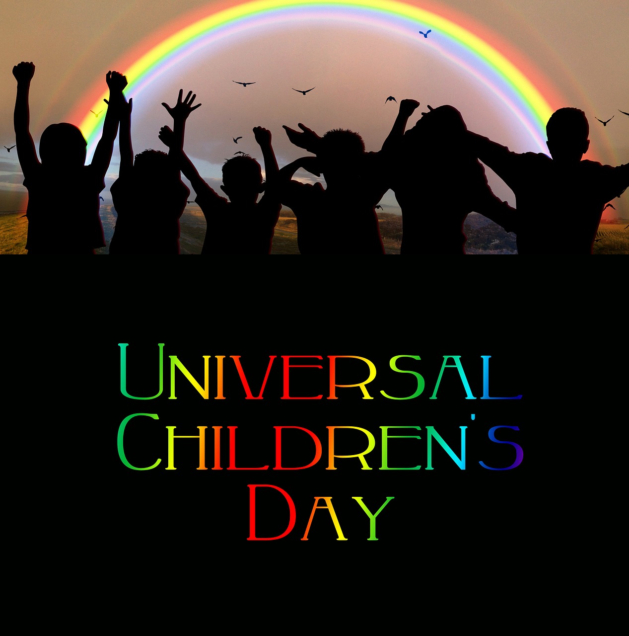 Pasaulio Vaikų Diena, Festivalis, Švesti, Vaivorykštė, Vaikai, Siluetai, Žmogus, Džiaugsmas, Grupė, Entuziazmas