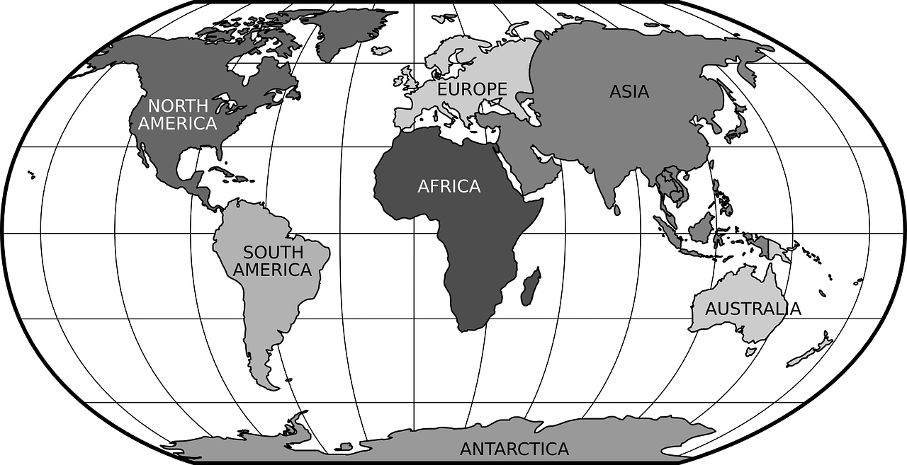 Pasaulio Žemėlapis, Robinsono Projekcija, Gaublys, Platuma, Ilguma, Ekvatorius, Žemynai, Žemė, Pusrutuliai, Nemokama Vektorinė Grafika