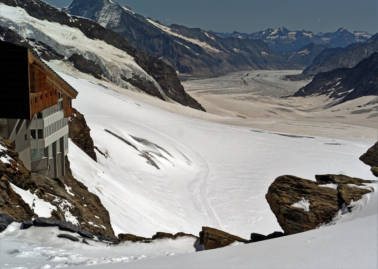 Pasaulio Gamtos Paveldas, Aletsch Ledynas, Jungfraujoch, Šveicarija, 3700 M, Valais, Berni Oberland, Sniegas, Kalnai, Alpių