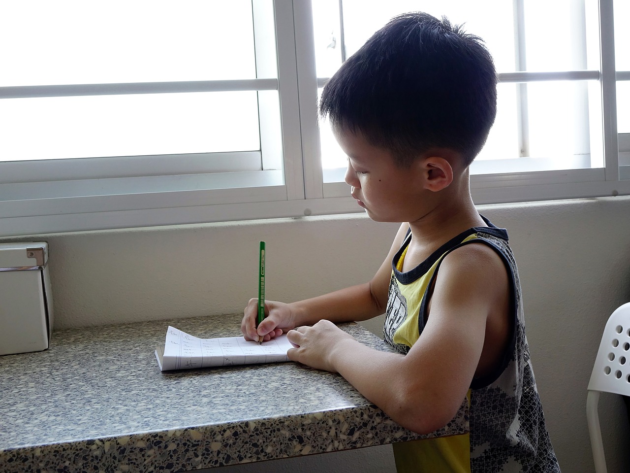 Rašymas, Berniukas, Vaikas, Studentas, Vaikas, Namų Darbai, Pieštukas, Asian, Kinai, Mokymasis