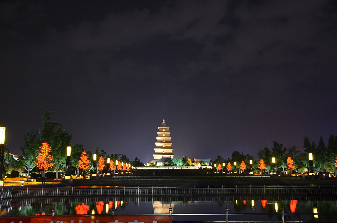 Xian, Didžioji Laukinių Žąsų Pagoda, Naktinis Vaizdas, Nemokamos Nuotraukos,  Nemokama Licenzija