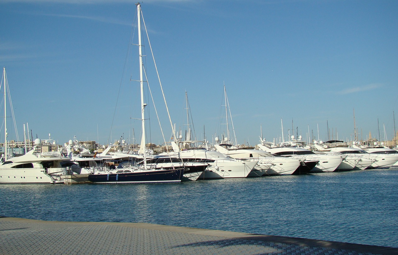Jachtos, Jūra, Majorca, Ispanija, Marina, Haven, Krantinė, Uostas, Burlaiviai, Motorlaivis