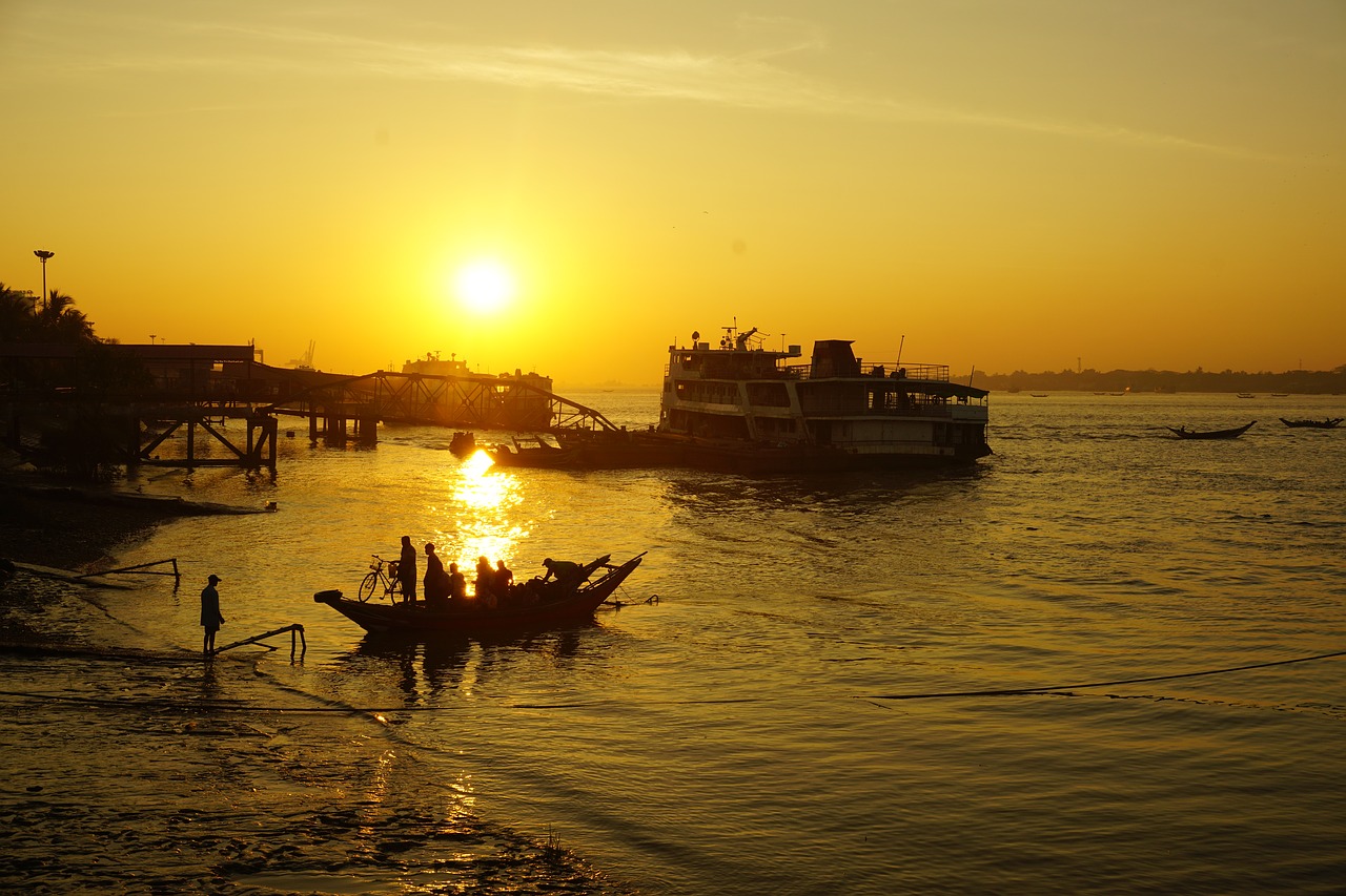 Jangonas, Yangon Upė, Mianmaras, Aušra, Nemokamos Nuotraukos,  Nemokama Licenzija