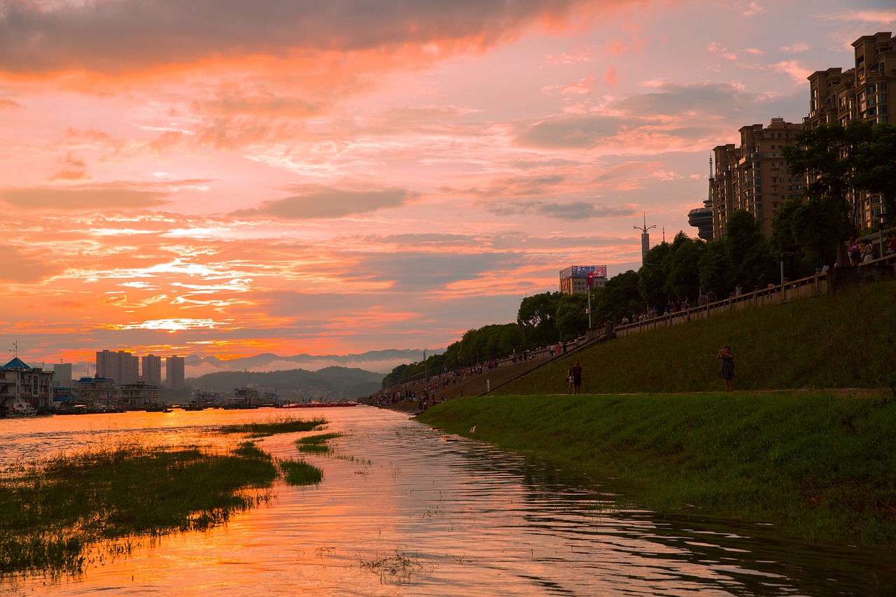Yichang, Upės Parkas, Saulėlydis, Nemokamos Nuotraukos,  Nemokama Licenzija
