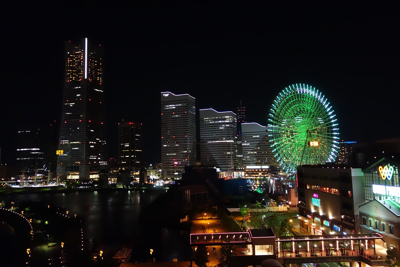 Jokohama, Ferris Ratas, Minato Mirai, Minatomirai, Naktinis Vaizdas, Nemokamos Nuotraukos,  Nemokama Licenzija