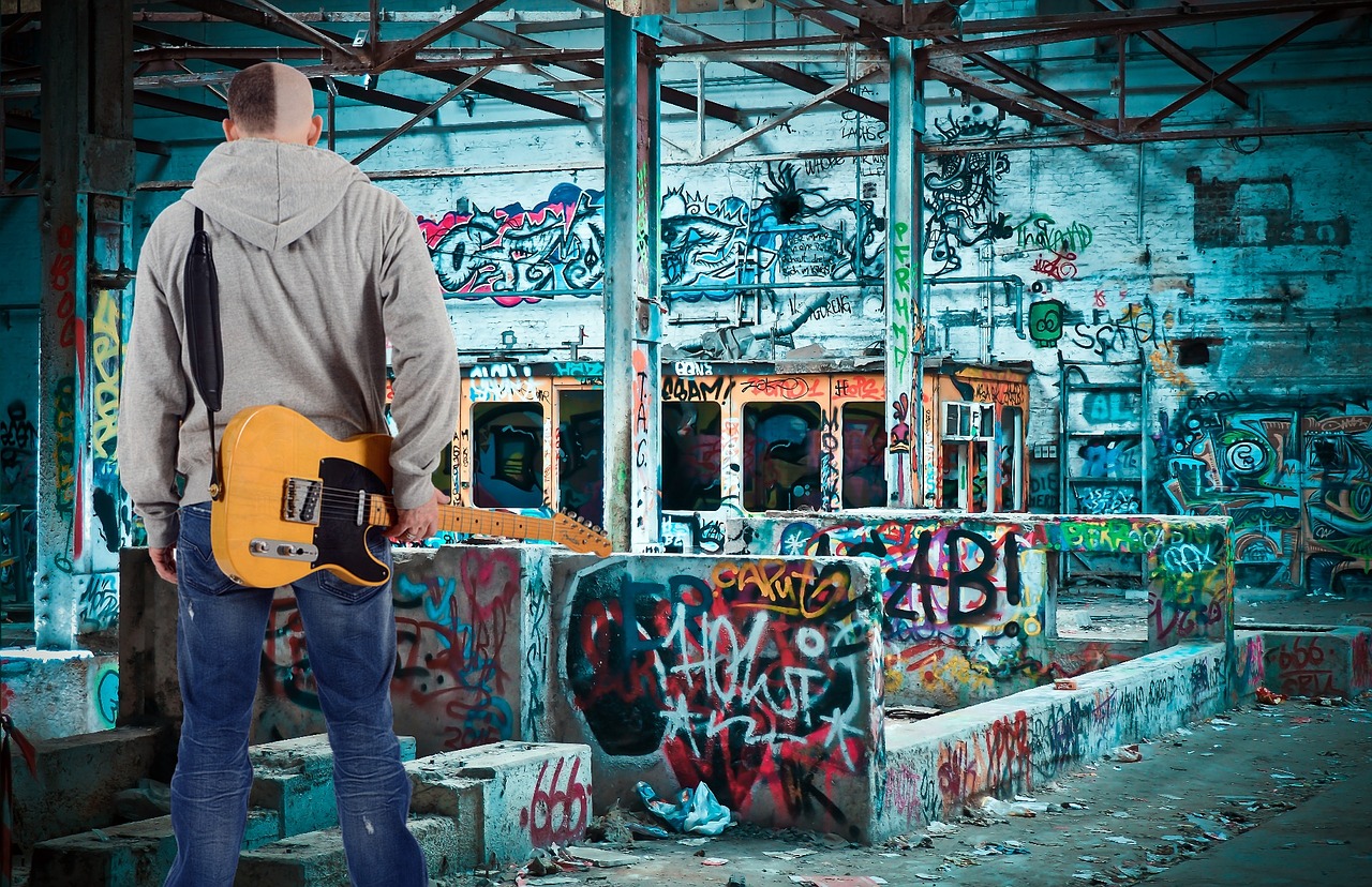 Jaunas, Vyras, Berniukas, Gitara, Muzikantas, Grafiti, Vienišas, Rokas, Punk, Žmonės