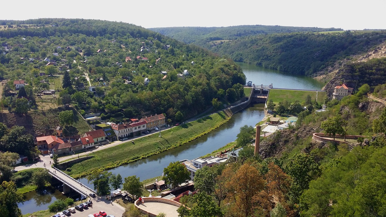 Znojmo,  Užtvanka,  Čekija,  Moravija,  Vasara,  Vandens Darbas,  Upė,  Thaya,  Panorama,  Pobūdį