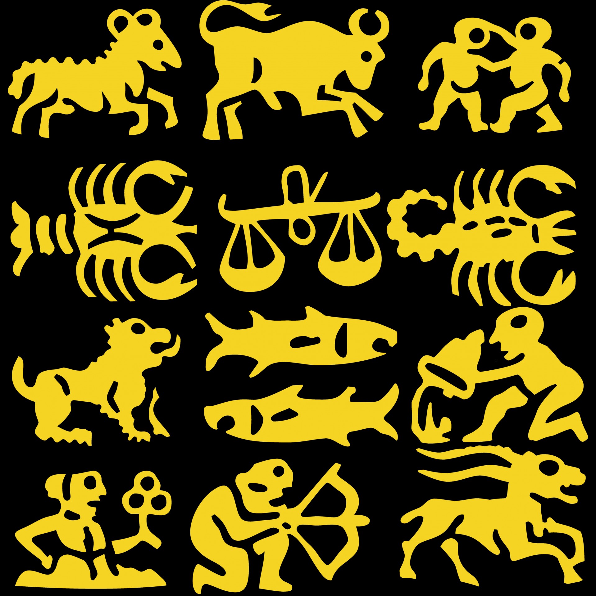 Zodiako,  Ženklas,  Ženklai,  Siluetas,  Juoda,  Renesansas,  Auksas,  Aries,  Taurus,  Dvyniai