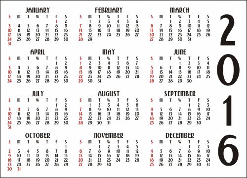 Kalendorius,  2016 & Nbsp,  Kalendorius,  Mėnesių,  Dienos,  Metai,  Horizontalus,  Skersai,  12 Mėnesių Kalendorius 2016 M