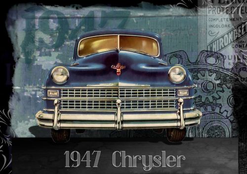 1947,  Chrysler,  Vintage,  Automobilis,  Koliažas,  Klasikinis,  Grunge,  Skaitmeninis,  Menas & Nbsp,  Automobiliai,  Žalias,  Iliustracija,  Skelbimas,  Gražus,  Dekoratyvinis,  Menas,  1947 M. Chrysler Vintage Automobilio Koliažas