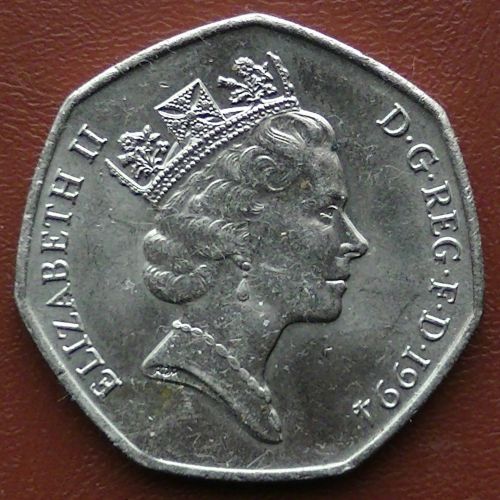 Moneta,  Monetos,  Penkiasdešimt,  Pensas,  Britanija,  Karalienė,  Elizabetas,  Pinigai,  Pinigai,  1994,  Sidabras,  1994 Penkiasdešimt Penų Moneta