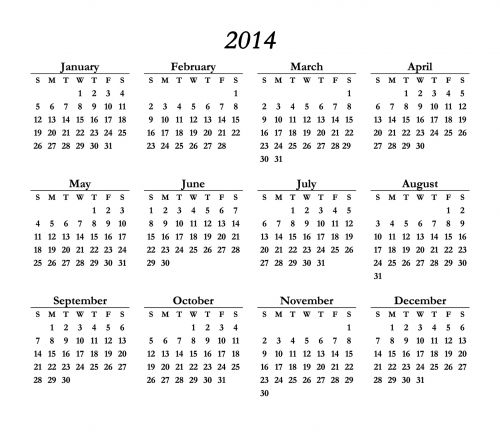 2014,  Kalendorius,  4 & Nbsp,  Stulpeliai,  3 Eilutės,  4 & Nbsp,  X & Nbsp,  3,  4X3,  2014 Kalendorius