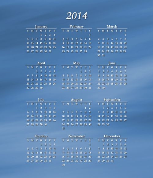 2014,  Kalendorius,  Mėlynas,  2014 Kalendorius