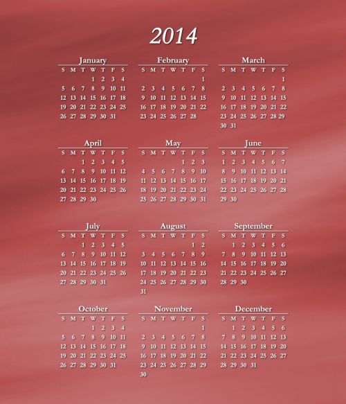 2014,  Kalendorius,  Raudona,  2014 Kalendorius