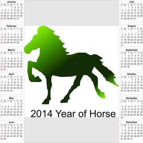 2014,  Kalendorius,  Metai,  Metinis,  Arklys,  Džiunglės,  Lapai,  Žalias,  2014 Kalendorinis Žirgas