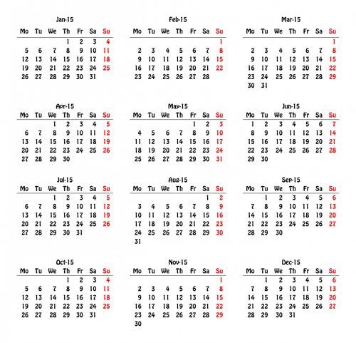 2015 M.,  Kalendorius,  2015 Kalendorius