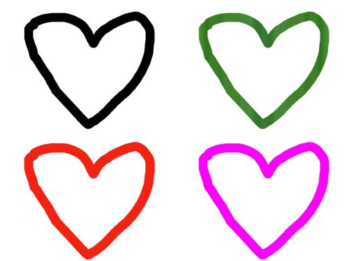 Širdis,  Kontūrai,  Paprastas,  Dažyti,  Raudona,  Žalias,  Juoda,  Violetinė,  Valentines,  Meilė,  Motina,  Dovanos,  Kortelė,  4 Širdies Kontūrai