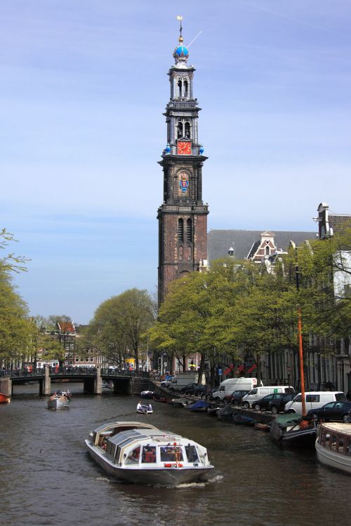 Amsterdamas,  Architektūra,  Valtis,  Tiltas,  Pastatas,  Kanalas,  Bažnyčia,  Miestas,  Olandų,  Istorinis,  Holland,  Nyderlandai,  Senas,  Upė,  Bokštas,  Vanduo,  Westerkerk,  Bažnyčia Amsterdame